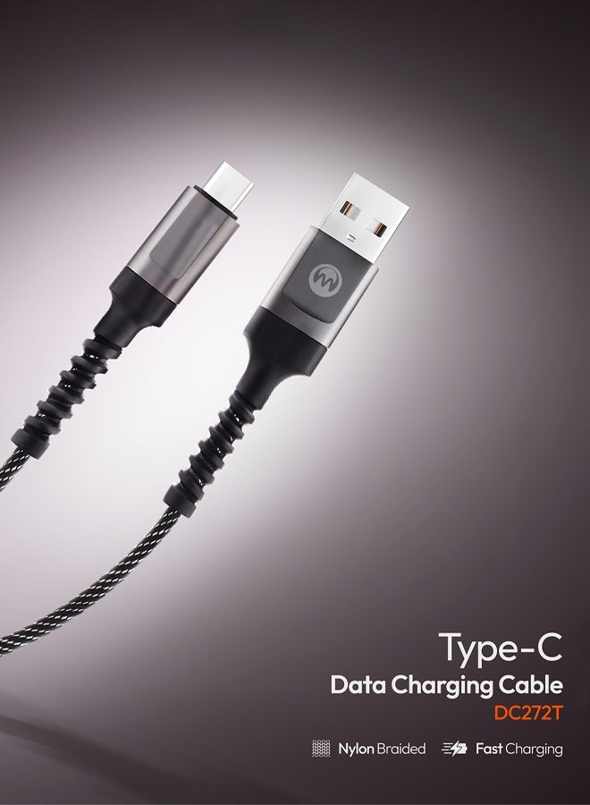 كابل شحن سريع من النوع C بطول 1 متر - مصنوع من النايلون المضفر، حماية قوية للموصل، نقل بيانات عالي السرعة، كابل USB متين من النوع C للهواتف والأجهزة. - Image 2