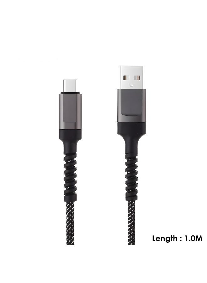 كابل شحن سريع من النوع C بطول 1 متر - مصنوع من النايلون المضفر، حماية قوية للموصل، نقل بيانات عالي السرعة، كابل USB متين من النوع C للهواتف والأجهزة. - Image 3