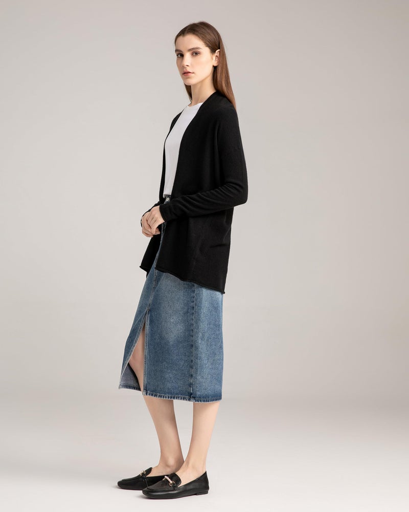 State Cashmere Lightweight Mid-Thigh Cashmere Cardigan 100% Pure Cashmere Sweater Cashmere Wraps for Women (Black, Small) - Image 5
