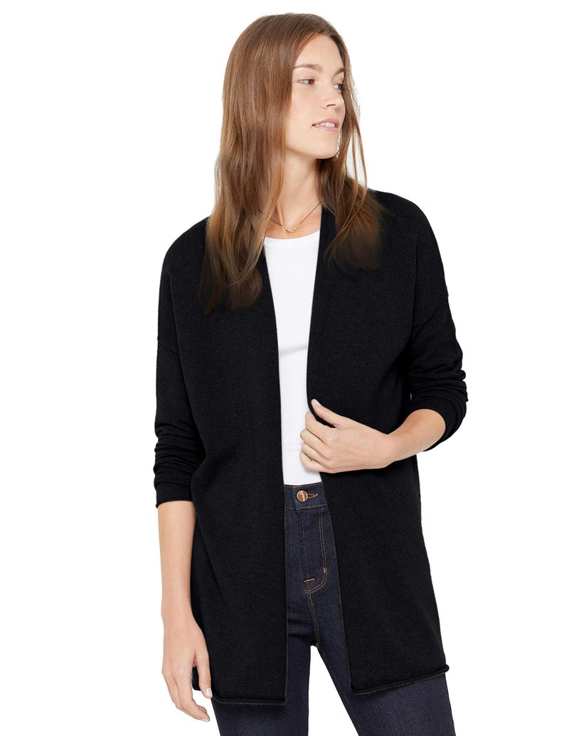 State Cashmere Lightweight Mid-Thigh Cashmere Cardigan 100% Pure Cashmere Sweater Cashmere Wraps for Women (Black, Small) - Image 1
