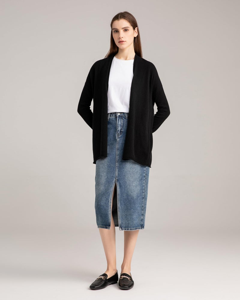 State Cashmere Lightweight Mid-Thigh Cashmere Cardigan 100% Pure Cashmere Sweater Cashmere Wraps for Women (Black, Small) - Image 4
