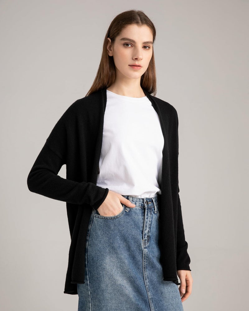 State Cashmere Lightweight Mid-Thigh Cashmere Cardigan 100% Pure Cashmere Sweater Cashmere Wraps for Women (Black, Small) - Image 3