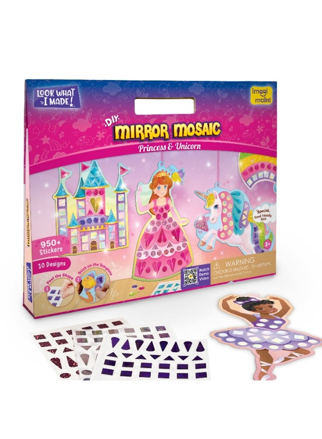 Imagimake Mirror Mosaic Princess & Unicorn DIY Art & Craft Kit | 950+ Foil Stickers | Kids Creative Toy - Image 1