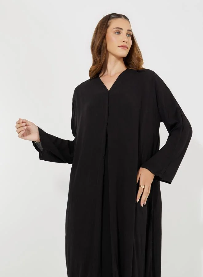 Styli Crinkle Textured V Neck Abaya