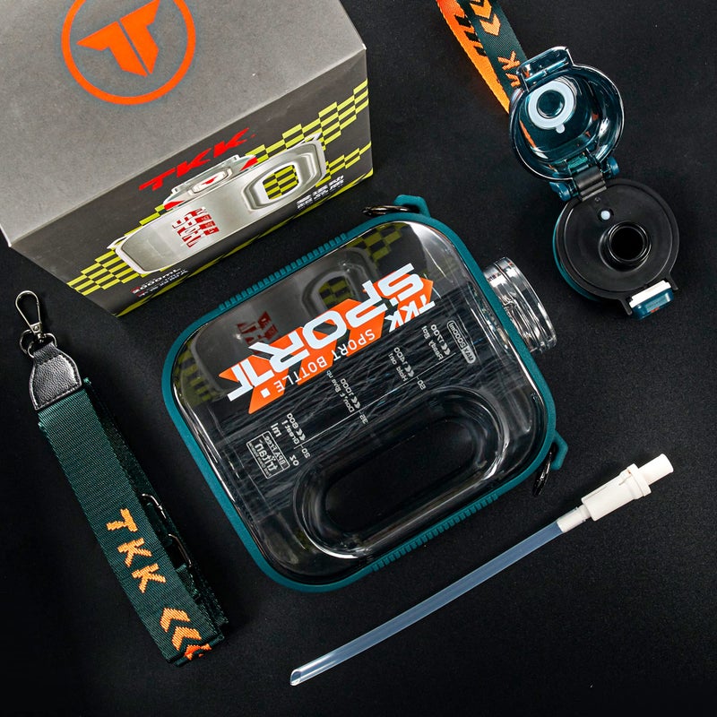 TKK زجاجة ماء TKK نصف جالون مع قشة سعة كبيرة زجاجة ماء بلاستيكية آمنة في غسالة الصحون 1/2 جالون 64 أونصة زجاجة ماء خالية من BPA تريتان للجيم اليوغا السفر التخييم في الهواء الطلق أخضر أزرق مائل للزرقة - Image 2