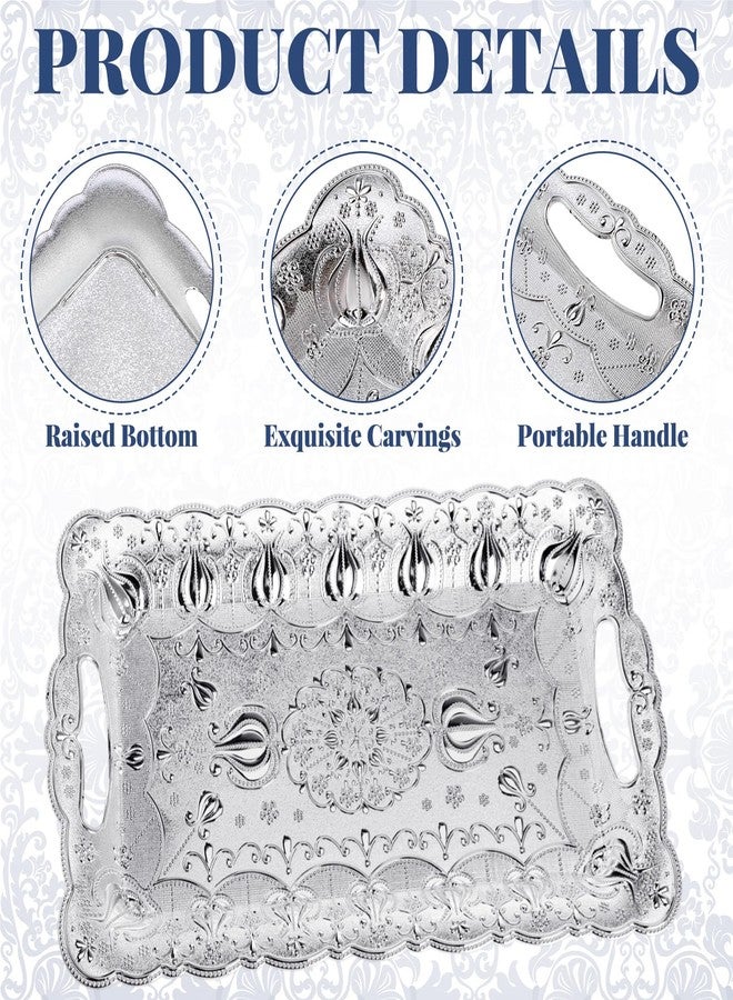 LemonRoad 6 Packs Plastic Silver Serving Trays with Handles 17 x 11 Inch Retro Vintage Embossing Rectangle Reusable Party Snack Decorative Serving Trays for Tea Coffee Fruit Dessert - Image 5