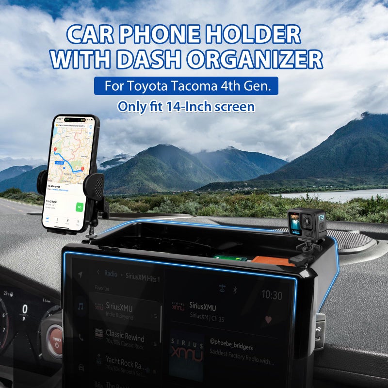 Autorder Car Phone Holder for Toyota Tacoma 2024-2025 2026/4Runner 2025-2026 Accessories Center Console Dash Organizer with 2 Expansion Ports Hands-Free 360 Degree Rotation Phone Mount(14'' Screen) - Image 2