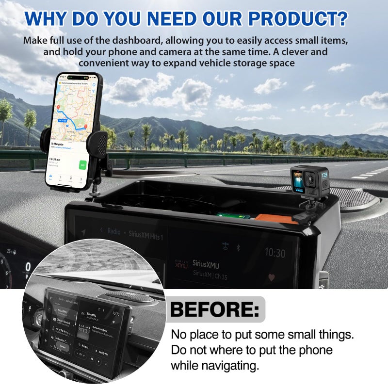 Autorder Car Phone Holder for Toyota Tacoma 2024-2025 2026/4Runner 2025-2026 Accessories Center Console Dash Organizer with 2 Expansion Ports Hands-Free 360 Degree Rotation Phone Mount(14'' Screen) - Image 3