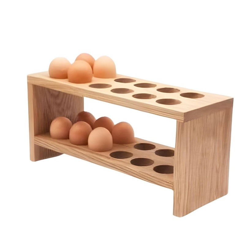 Egg Tray Holder Wood, Double Layer Storage Container for Countertop or Fridge, Kitchen and Chicken Coop Accessories (1)