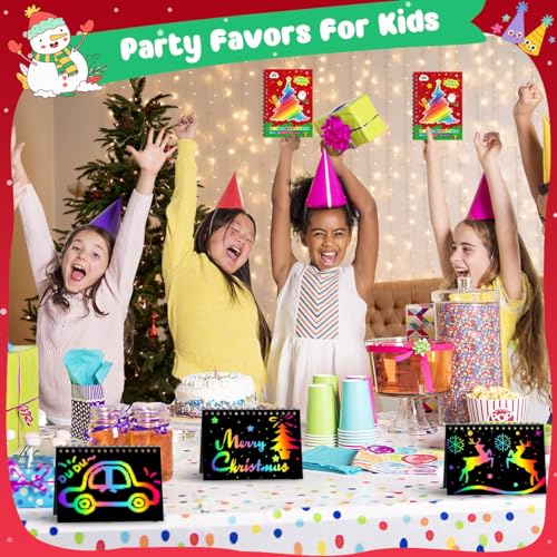 ZMLM Christmas Scratch Art Party Favors 16 Pack Rainbow Scratch Notebook Bulk Scratch Art for Kids Birthday Party Favors Girls Boys Christmas Gifts Toy Scratch Pads Classroom Prizes - Image 5
