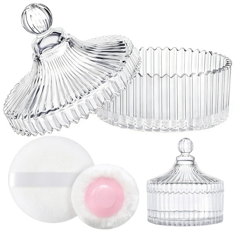 LAKIRA Large Body Powder Puff and Container 2 Large Powder Puffs Crystal Powder Container with 393 Puff for Baby Women Dusting Powder Container with Puffs for Women Bath Home Use 4 Pure - Image 3