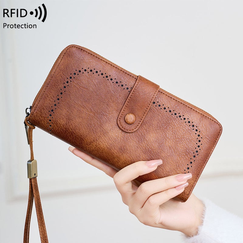 Multifunctional Solid Color PU Leather Wallet, RFID Blocking Design Portable Daily Storage Purse for Cards Cash Coin Business Use - Image 2