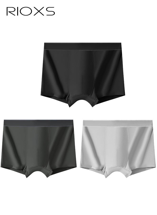 ريوكس مجموعة من 3 قطع من ملابس داخلية بوكسر للرجال، ملابس داخلية قطنية مرنة وجيدة التهوية (95% قطن)، ناعمة تمتص الرطوبة ولا تسبب انزلاقًا للأعلى للرجال، أسود + رمادي فاتح + رمادي غامق - Image 1