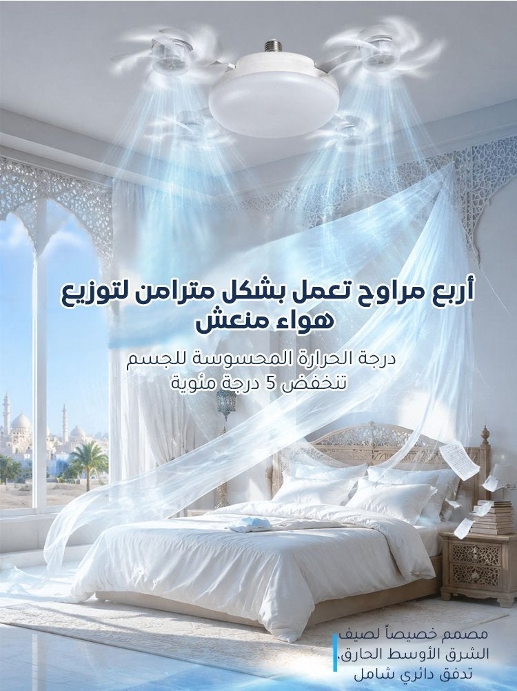 مروحة سقف ومصباح 2 في 1، هادئة للغاية ب30 ديسيبل، سرعة هواء قابلة للتعديل، إضاءة قابلة للتعتيم تحمي العين مع جهاز تحكم عن بُعد - Image 5