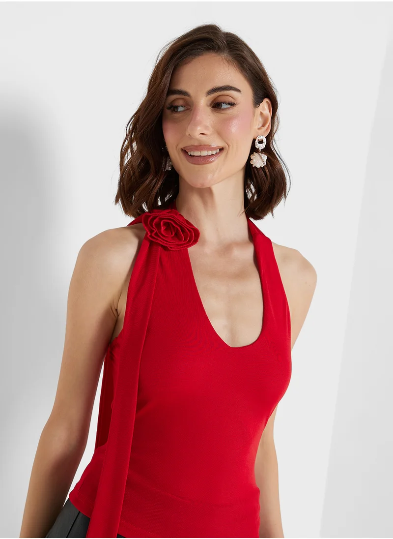 Ginger Scarf Detail Halter Neck Top
