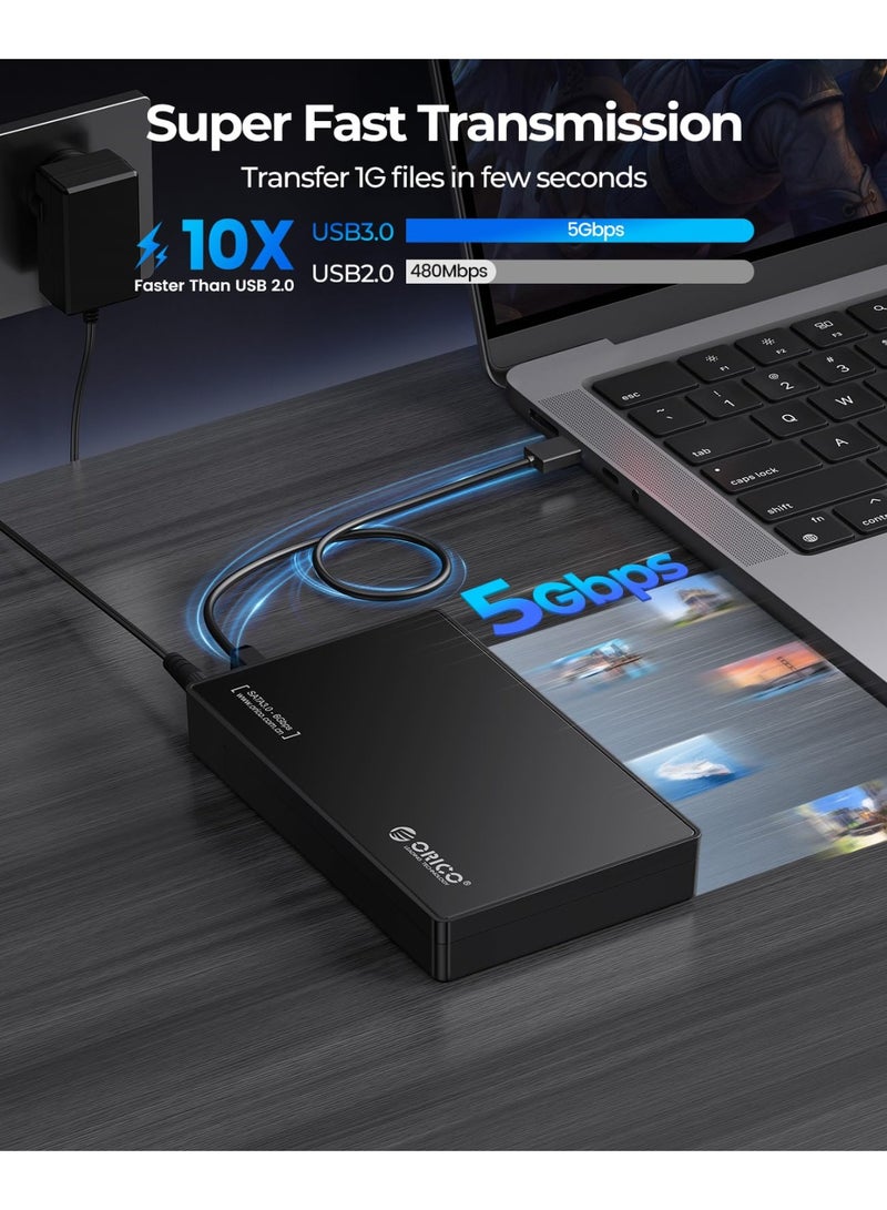Orico ORICO USB 3.0 External Hard Drive Enclosure for 3.5/2.5 Inch SATA Hard Drives/SSD Up to 20 TB, 3.5'' Tool-Free HDD Enclosure with 12V/2A Power Supply and UASP Acceleration  - Image 3