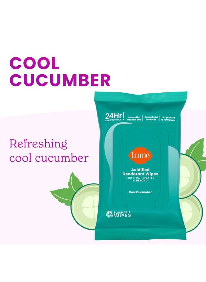 Lume Acidified Deodorant Wipes - 24 Hour Odor Control - Aluminum Free, Baking Soda Free, Skin Loving - 45 Count (Pack of 2) (Cool Cucumber) - Image 5