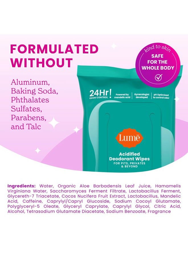Lume Acidified Deodorant Wipes - 24 Hour Odor Control - Aluminum Free, Baking Soda Free, Skin Loving - 45 Count (Pack of 2) (Cool Cucumber) - Image 4