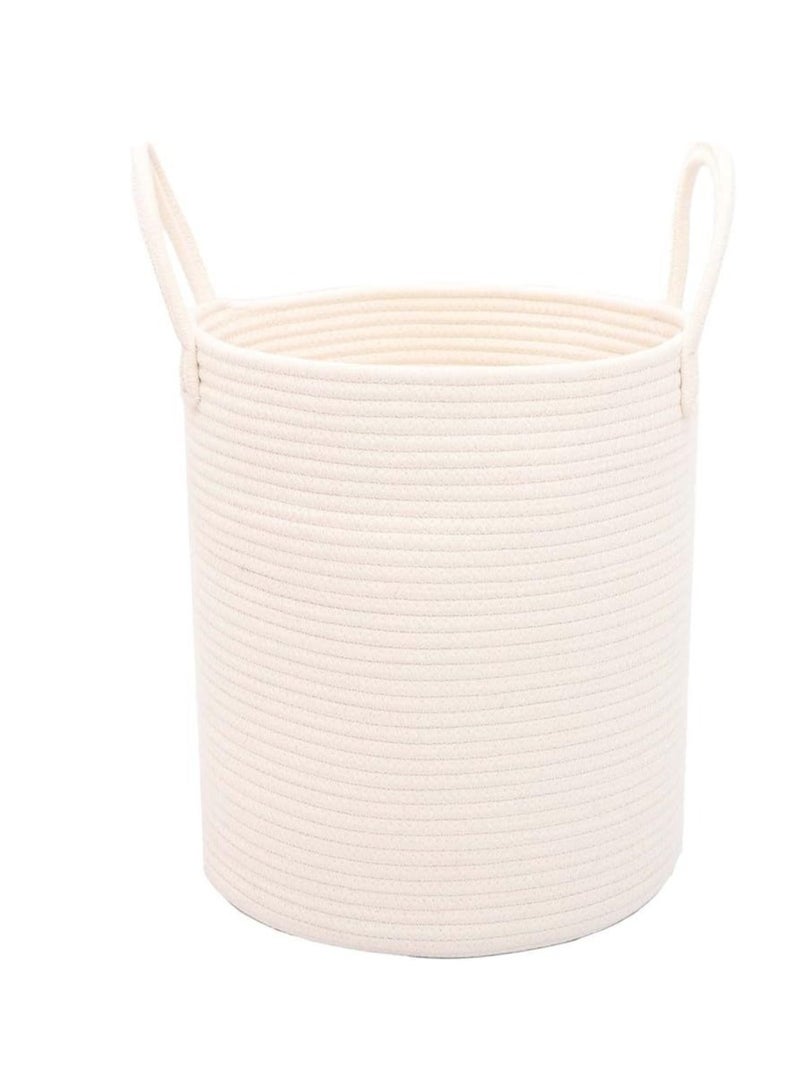 Cotton Rope Basket 30x35cm Woven Rope Basket with Handles for Storage of Laundry, Toys, Pillows, Baby, Blanket, Towels, Throws (White) - Image 1