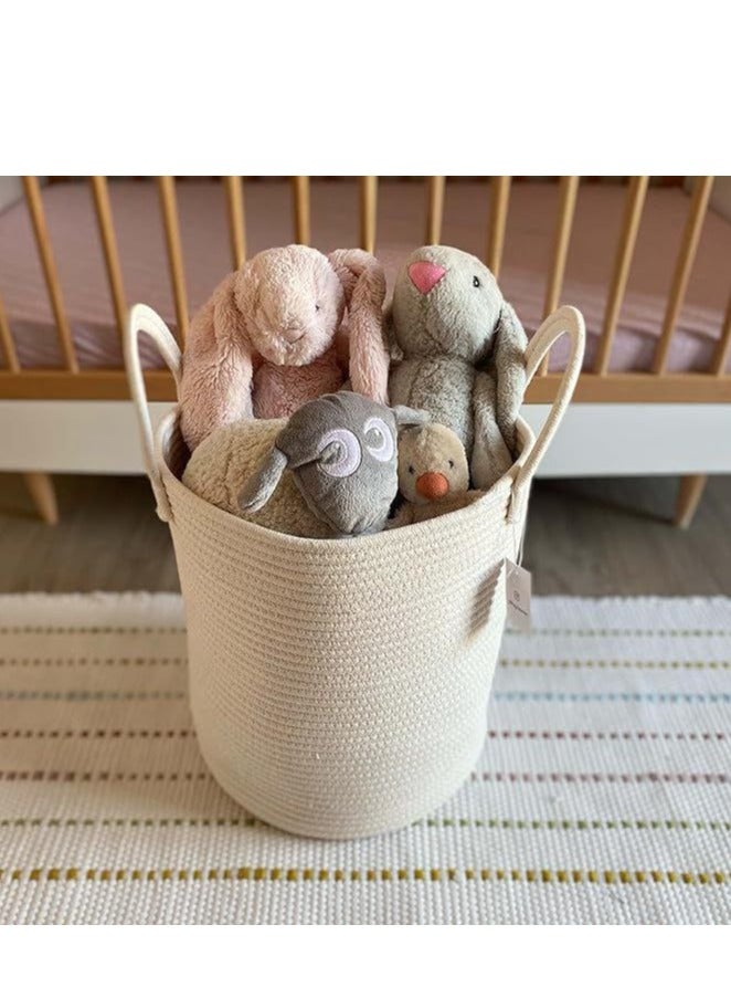 Cotton Rope Basket 30x35cm Woven Rope Basket with Handles for Storage of Laundry, Toys, Pillows, Baby, Blanket, Towels, Throws (White) - Image 2