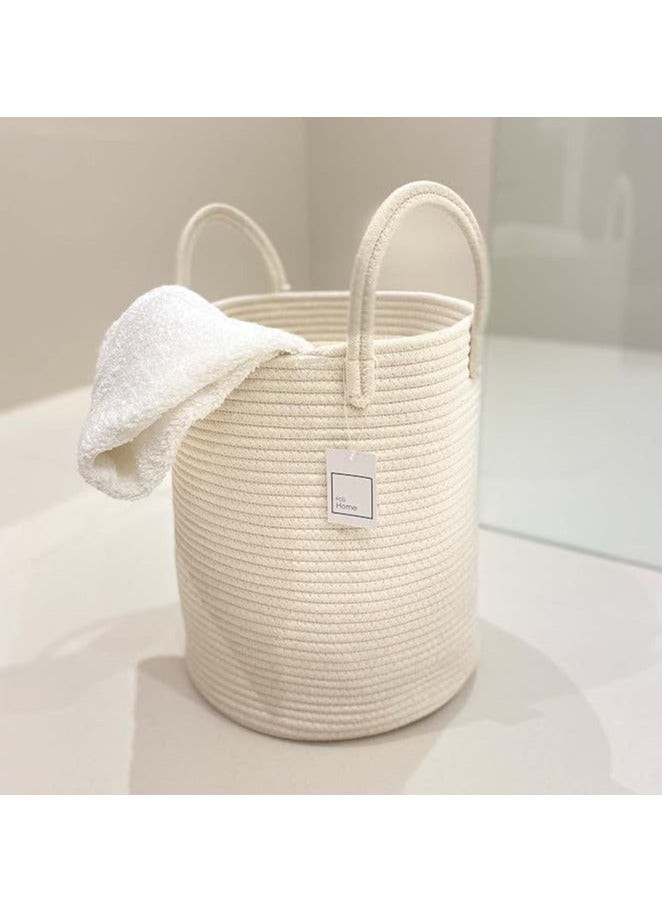 Cotton Rope Basket 30x35cm Woven Rope Basket with Handles for Storage of Laundry, Toys, Pillows, Baby, Blanket, Towels, Throws (White) - Image 3