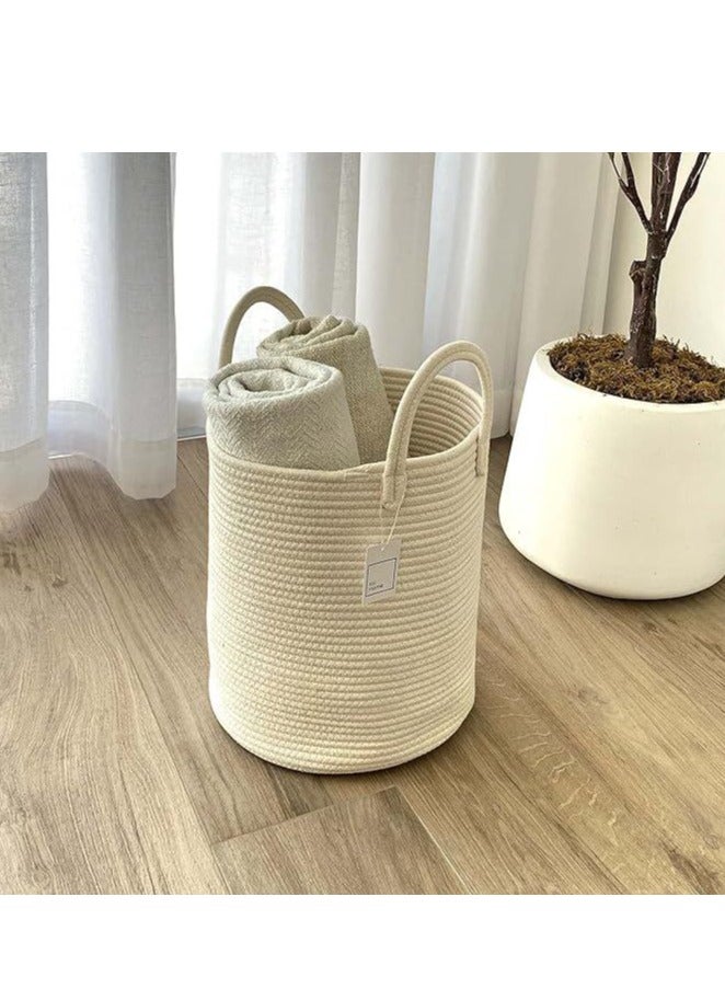 Cotton Rope Basket 30x35cm Woven Rope Basket with Handles for Storage of Laundry, Toys, Pillows, Baby, Blanket, Towels, Throws (White) - Image 5