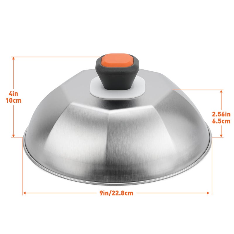 ZBXFCSH Stainless Steel 9" Griddle Melting Cheese Dome Wok Lids- Commercial Grade Basting and Steaming Cover- Best fit for Blackstone Flat Top Grills, 0.6mm Thickness-2 Domes - Image 2
