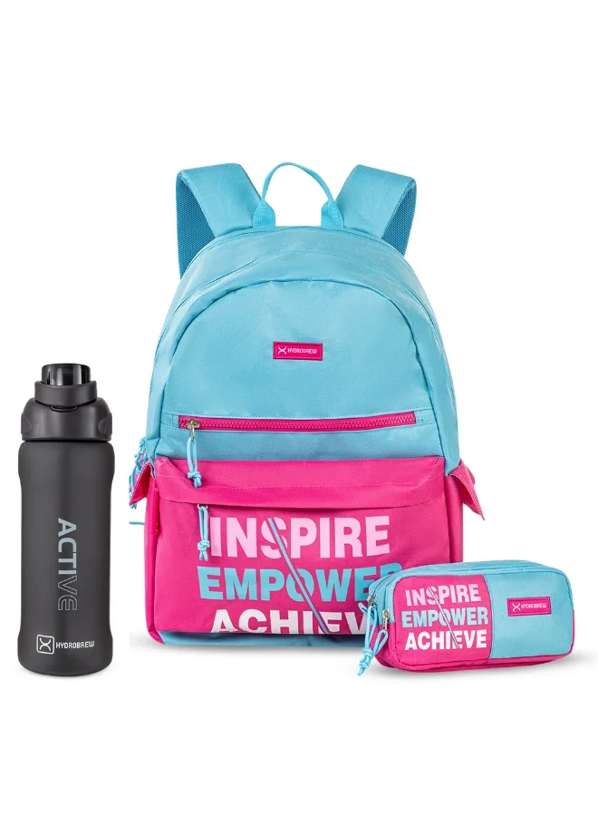 Hydrobrew Hydrobrew 18" Backpack w/ Sip Switch Tritan Water Bottle 1000ml | Laptop Backpack w/ Bottle – Pink