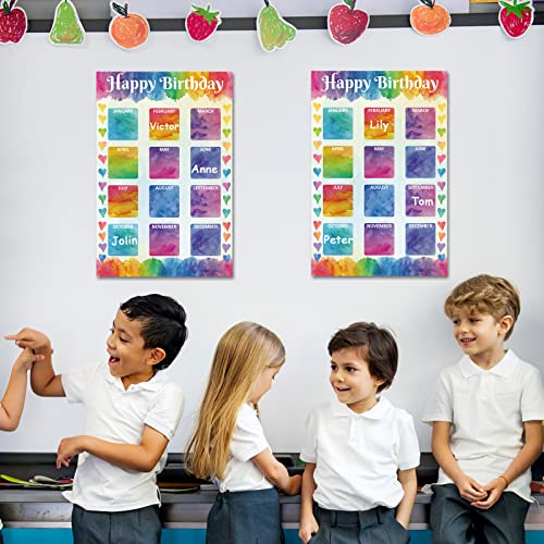 Wiooffen Happy Birthday Chart for Classroom, 2Pcs Birthday Poster Decoration 17’’ x 12’’Watercolor Birthday Calendar Cutouts for School Bulletin Board, Chalkboards, Wall Decor - Image 5