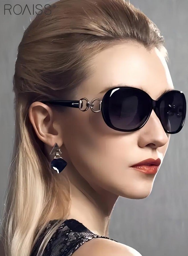 رويس نظارة شمسية مستقطبة بيضاوية نسائية، نظارة الشمس الواقية من الأشعة فوق البنفسجية 400 بإطار من المعدن وPC، ظلال شمس مضادة للوهج عصرية أنيقة للنساء مع حافظة النظارة، 67 ملم، أسود - Image 2