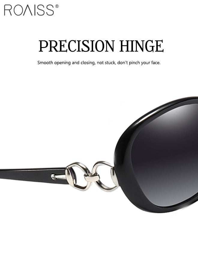 رويس نظارة شمسية مستقطبة بيضاوية نسائية، نظارة الشمس الواقية من الأشعة فوق البنفسجية 400 بإطار من المعدن وPC، ظلال شمس مضادة للوهج عصرية أنيقة للنساء مع حافظة النظارة، 67 ملم، أسود - Image 5