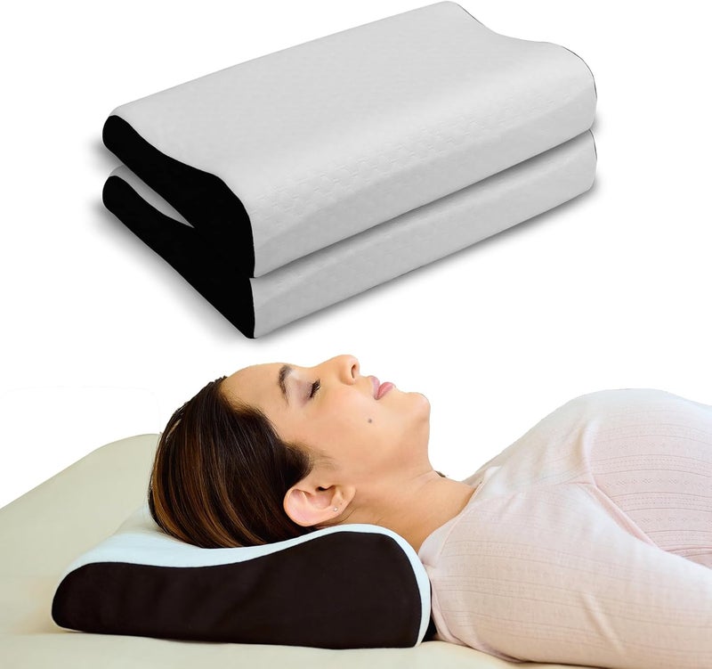 CareFoam وسادة الرقبة الفقرية CareFoam Ultimate لتخفيف آلام النوم، وتحسين الوضعية ومحاذاة العمود الفقري، وسادة تخفيف آلام الرقبة برغوة الذاكرة فائقة الاستجابة والغطاء الصديق للبشرة، أبيض عبوة من 2 - Image 1