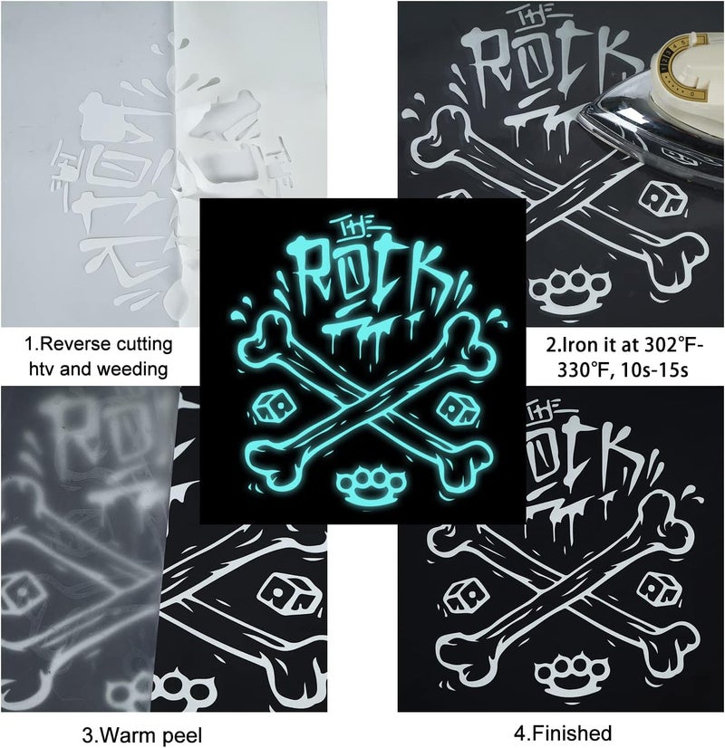 TUMIYA Luminous Blue Heat Transfer Vinyl Rolls, 12" x 8ft Glow in The Dark HTV Vinyl, White to Blue Iron on Vinyl for Heat Press DIY Design Easy to Cut & Weed - Image 5