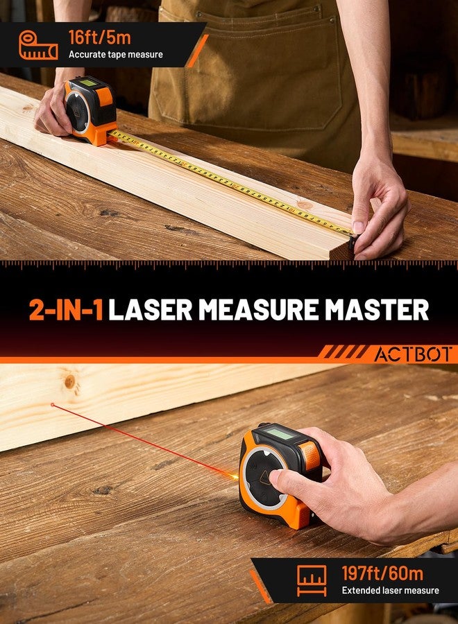 ACTBOT 2-in-1 Digital Laser Tape Measure: 197ft & 16ft Professional Accurate Tape Measuring Tool, Ft/Ft+in/in/M, Pythagorean, Area, Volume Rechargeable Laser Measure for Construction DIY Woodworker - Image 2