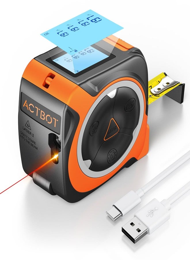 ACTBOT 2-in-1 Digital Laser Tape Measure: 197ft & 16ft Professional Accurate Tape Measuring Tool, Ft/Ft+in/in/M, Pythagorean, Area, Volume Rechargeable Laser Measure for Construction DIY Woodworker - Image 1
