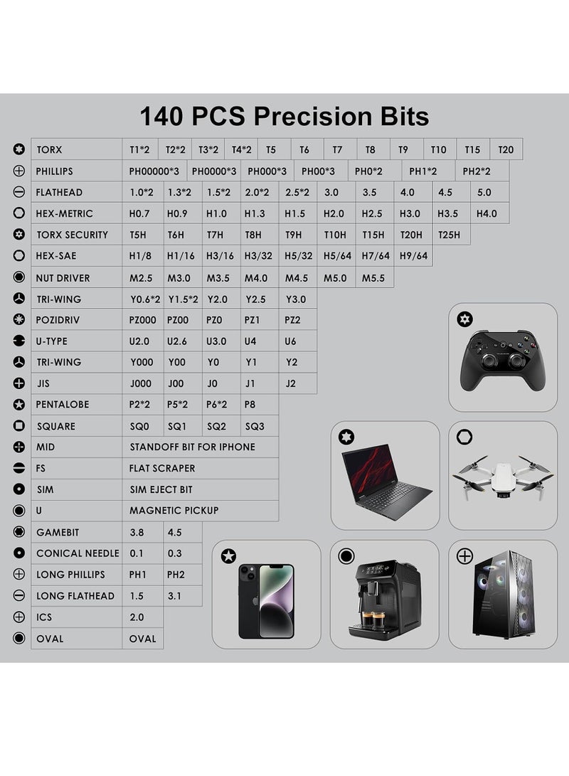 Uwals Precision Screwdriver Set 152 in 1 Small Magnetic Screwdriver Set with Case, Electronic Repair Tool Kit for Computer, Laptop, iPhone, Macbook, PC, PS5, Xbox Controller, RC, Jewelers, Glasses - Image 2