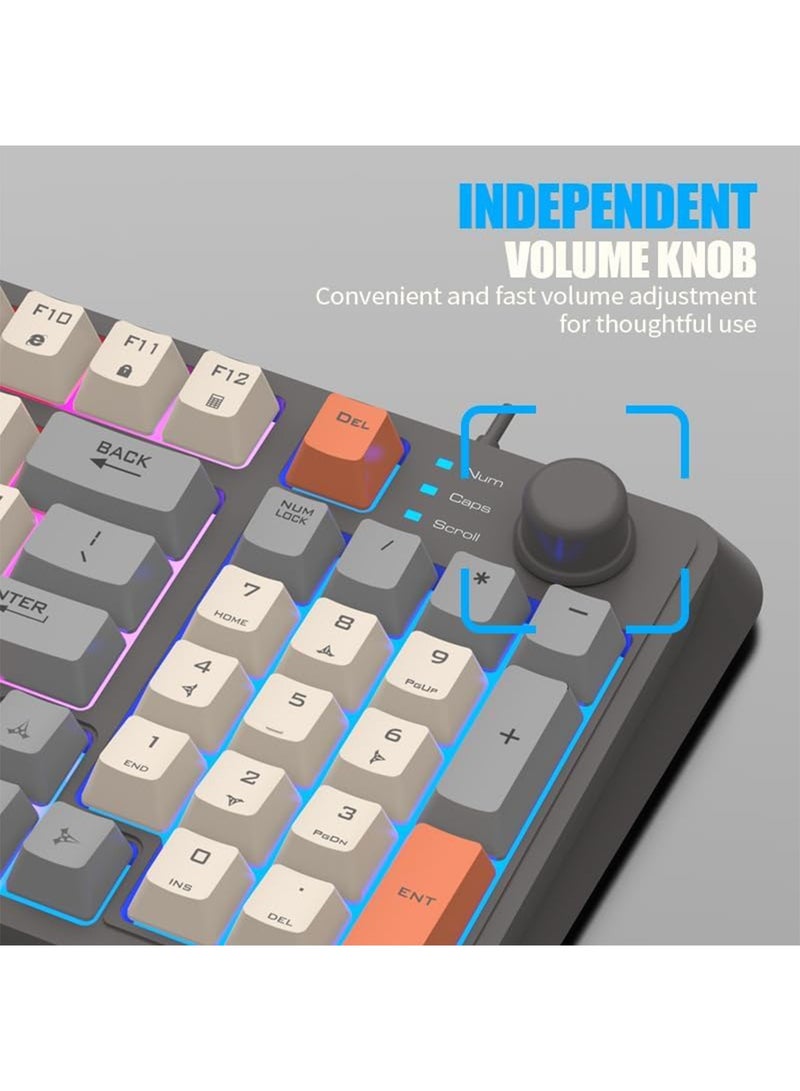 【Upgraded】 Wired English Arabic Gaming Keyboard and Mouse Set, Silent Keyboard with Adjustable RGB Rainbow Backlit and Independent Volume Adjustment Knob Keyboard and Mouse for Games (Gray) - Image 3