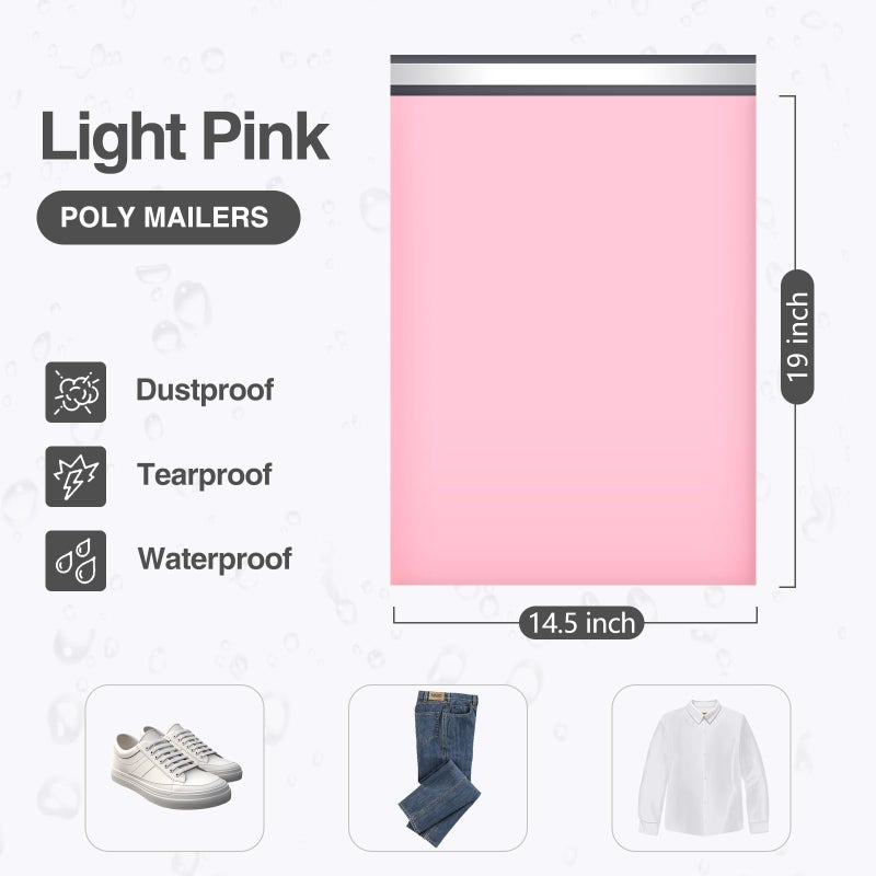 UCGOU Poly Mailers 14.5x19 Inch Light Pink 100 Pack Large Shipping Bags #7 Strong Thick Mailing Envelopes Self Sealing Adhesive Waterproof and Tear Proof Boutique Packaging Postal for Clothing - Image 2