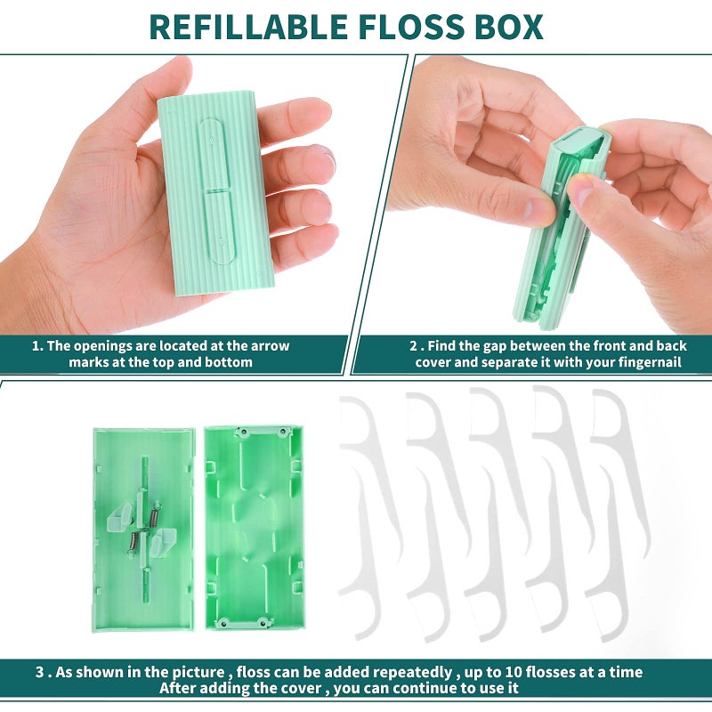 WLLHYF Portable Dental Floss Case Automatic Dental Floss Pick Organizer Travel Flosser Dispenser Storage Refillable Holder Boxes with 10 Floss Picks for Teeth Cleaning - Image 3