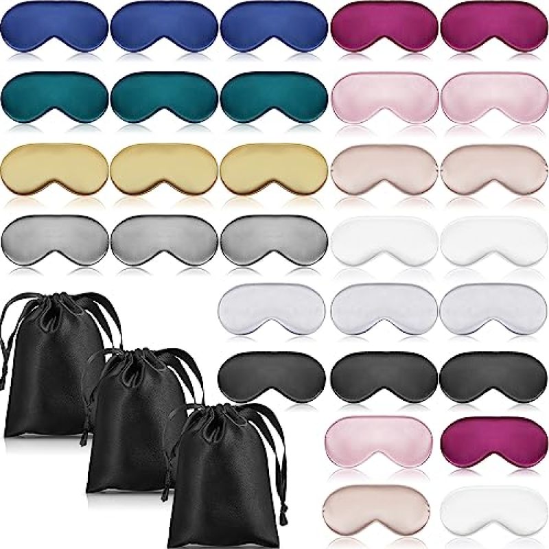 Silk Sleep Mask 30-Pack Premium Silk Adjustable Elastic Strap - Lightweight Portable With Storage Bags Block Light for Home Travel Commute Daily Rest - Image 1