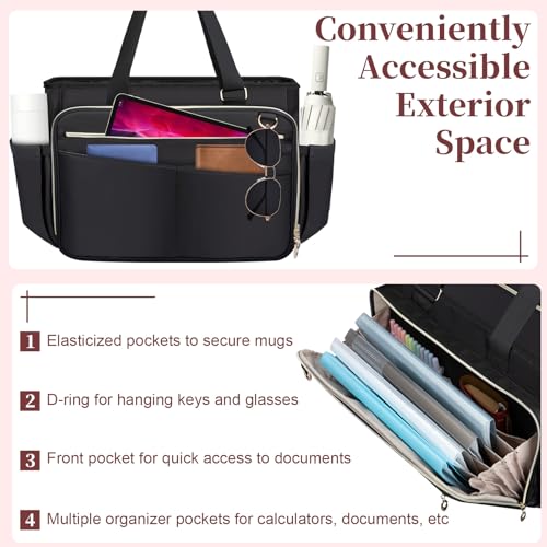 Wigojoy Teacher Bag, Large Women Work Bags with Foldable Document Pocket, 15.6-inch Laptop Compartment, Adjustable Handles, Support Panel and Insulated Pocket. Fit for Nurse Bag, Work Briefcase or Travel Bags - Image 3