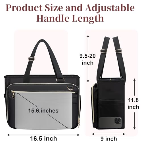 Wigojoy Teacher Bag, Large Women Work Bags with Foldable Document Pocket, 15.6-inch Laptop Compartment, Adjustable Handles, Support Panel and Insulated Pocket. Fit for Nurse Bag, Work Briefcase or Travel Bags - Image 5