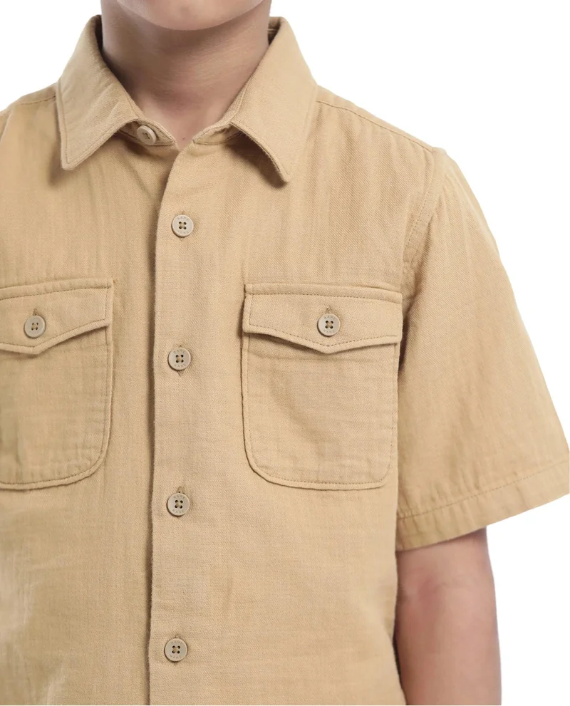 Rare Ones Rare Ones Kids Prest-K Tan Cotton Short Sleeve Button Closure Solid Regular Fit Shirt
