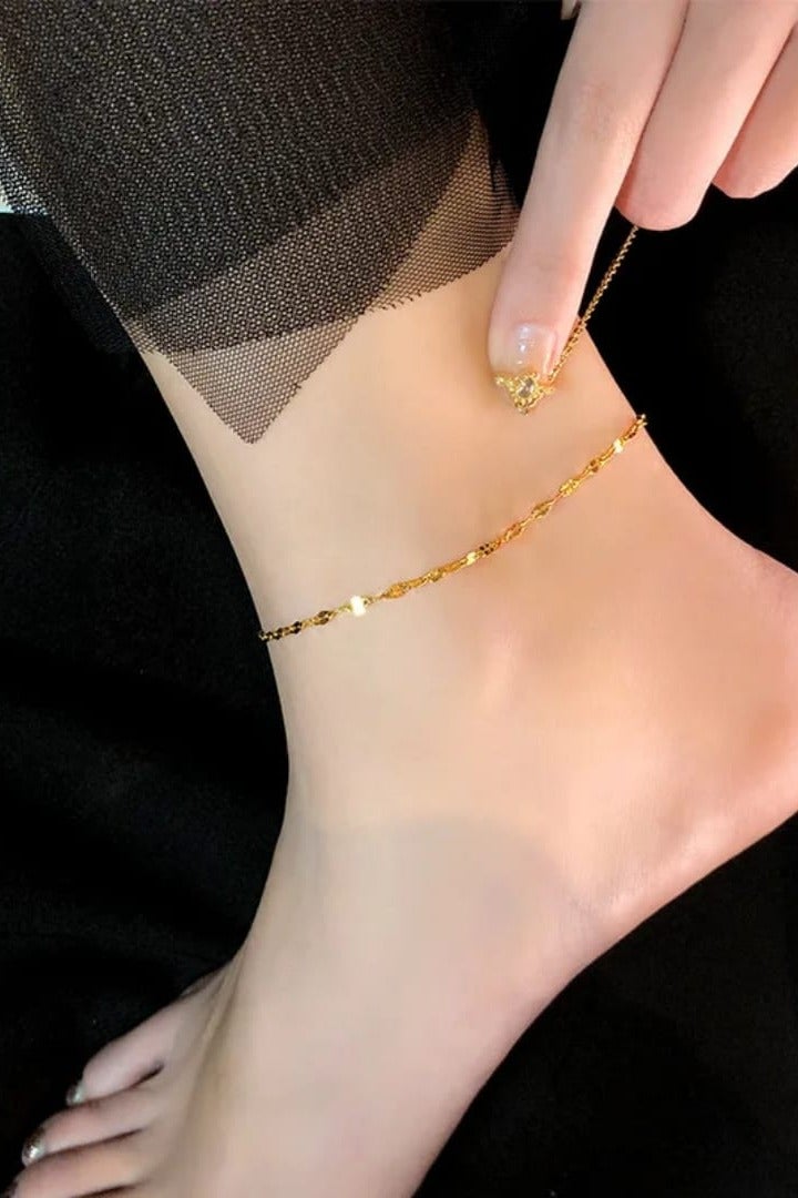 Luxuria 18K Gold Plated Stainless Steel Anklet Bracelets for Women, Simple Elegant Summer Anklet Boho Snake Bone Chain Beach Foot Jewelry - Image 1