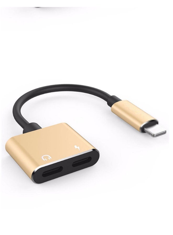 CF Aluminum Alloy Case - Suitable for iPhone X, iPhone 14, Xr, Xs, Dual Lightning Headphone Audio Adapter Cable, iOS 14 Audio Charging 2-in-1 Converter Extender (No Power Required), Charging Audio Sync Connector (Yellow and Black) - Image 1