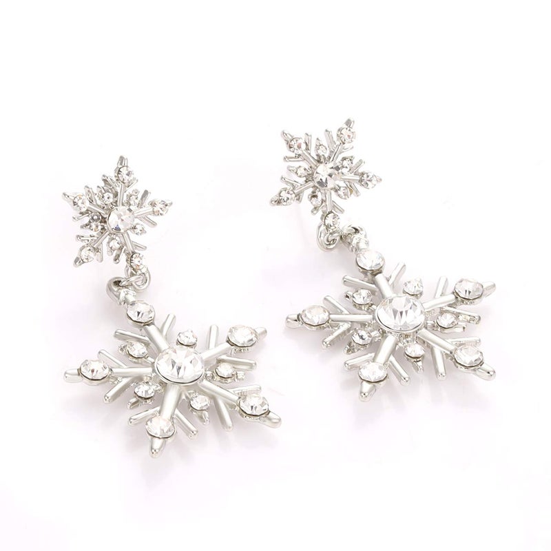 MOLOCH Christmas Earrings For Women Winter Snowflake Flower Drop Dangle Earrings Hypoallergenic Snowflake Pierced Stud Earrings Christmas Gifts (silver) - Image 4