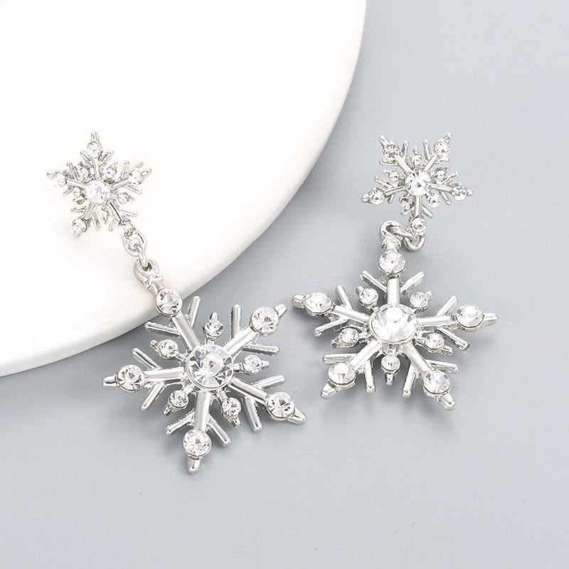 MOLOCH Christmas Earrings For Women Winter Snowflake Flower Drop Dangle Earrings Hypoallergenic Snowflake Pierced Stud Earrings Christmas Gifts (silver) - Image 5