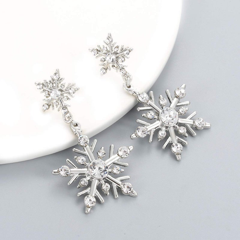 MOLOCH Christmas Earrings For Women Winter Snowflake Flower Drop Dangle Earrings Hypoallergenic Snowflake Pierced Stud Earrings Christmas Gifts (silver) - Image 3