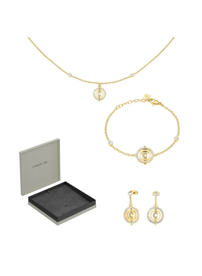 CERRUTI 1881 Small Supreme Round Gold Plated Necklace,Bracelet and Earrings Set box for Womens