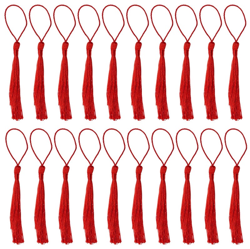 Tupalizy Tupalizy Mini Silky Handmade Soft Flossy Bookmark Tassels with Cord Loop for Keychain Earring Jewelry Making Souvenir Graduation Clothing Sewing Gift Tag DIY Craft Projects 20PCS Red 